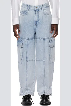 Solid Blue Balloon Denim Cargo Pants
