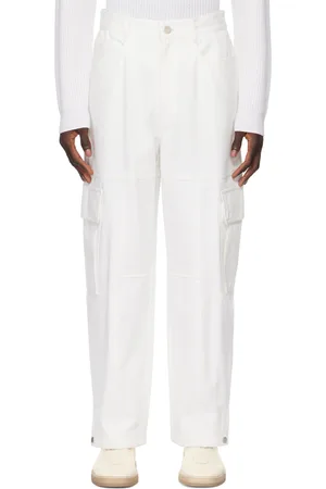 Solid White Balloon Denim Cargo Pants
