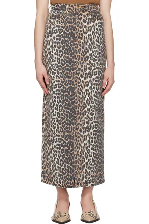 Ganni Brown Printed Denim Maxi Skirt