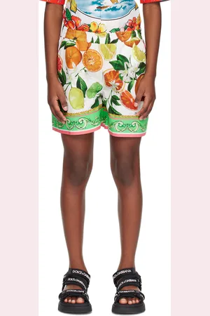 Dolce & Gabbana Kids White & Green Printed Shorts