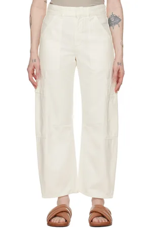 Chalk White Women's Brief Elastic Waist Wide Leg Cargo Pants