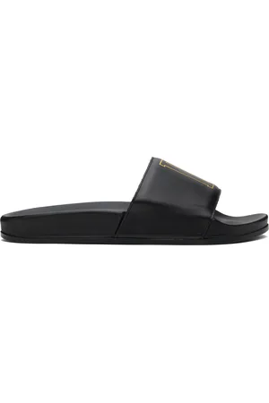 Rhude Black Leather Pool Slides