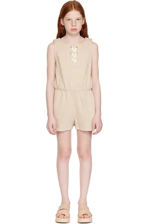 Chloé Kids Beige Lace-Up Romper