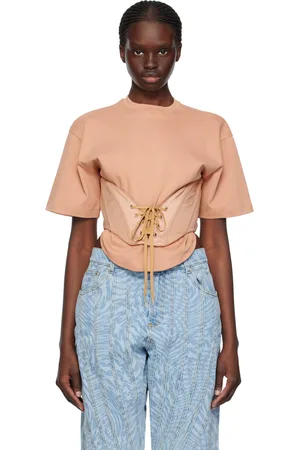 MUGLER Tan Lace-Up T-Shirt