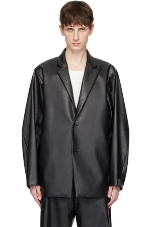 N. HOOLYWOOD Padded Shoulder Faux-Leather Blazer