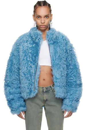 ERL Blue Stand Collar Shearling Jacket