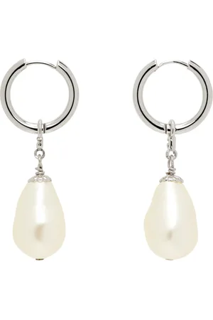 Dolce & Gabbana Silver & White Creole Teardrop Earrings