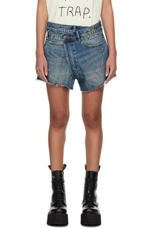 R13 Blue Crossover Denim Shorts