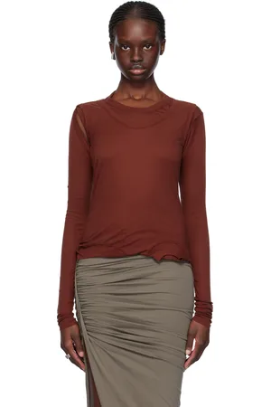 Rick Owens Burgundy Cropped Banana Long Sleeve T-Shirt