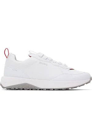 HUGO BOSS White Mixed Material Lace-Up Sneakers