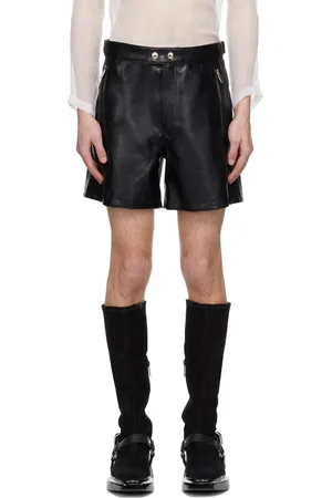 SYSTEM Black Cinch Strap Faux-Leather Shorts