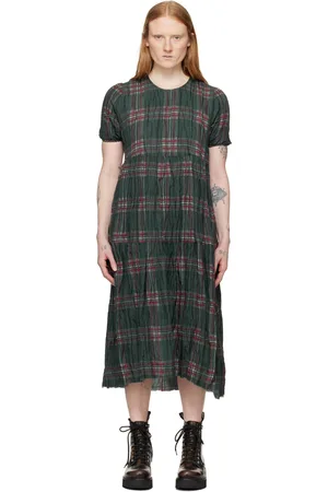 R13 Green Check Midi Dress