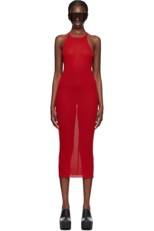 Rick Owens Red Ribbed Midi Dress