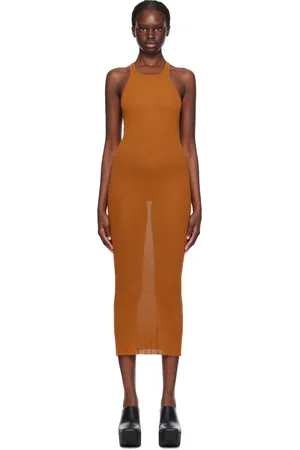Rick Owens Orange Round Neck Midi Dress