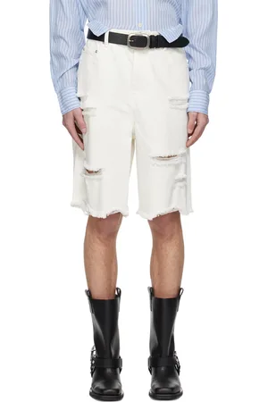 SYSTEM White Distressed Denim Shorts