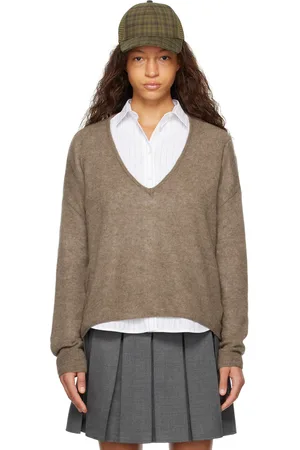 Fax Copy Express Brown Plunging V-Neck Sweater