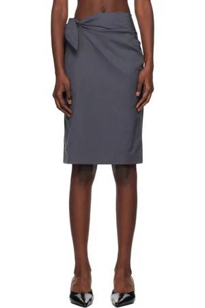 REMAIN Birger Christensen Gray Tied Suiting Midi Skirt