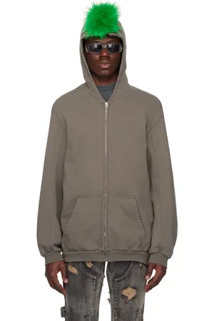 We11 Done Gray Zip-Up Faux-Fur Hoodie