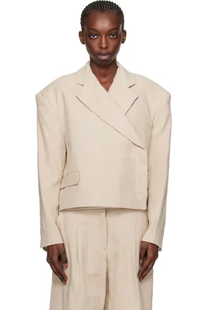 REMAIN Birger Christensen Beige Oversized Crop Blazer