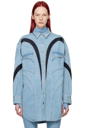 MUGLER Blue Paneled Denim Shirt
