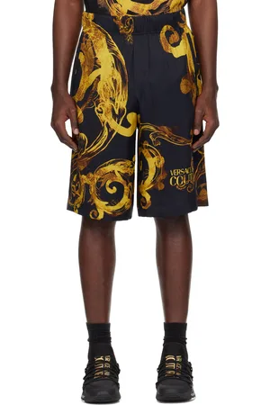 VERSACE Black & Gold Watercolor Couture Shorts