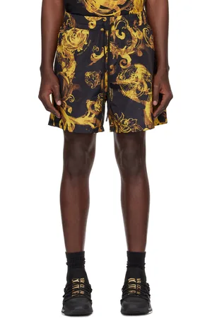 VERSACE Black & Gold Watercolor Couture Shorts