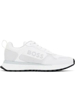 HUGO BOSS White & Gray Mixed Material Sneakers
