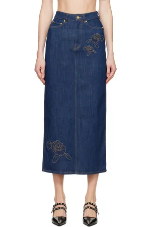 Ganni Blue Rose Denim Maxi Skirt