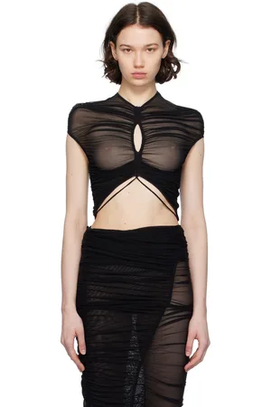 MUGLER Black Cropped T-Shirt