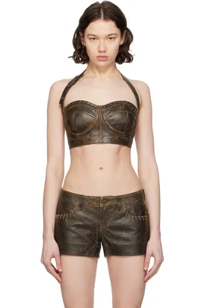 Guess Brown Crackle Leather Tank Top