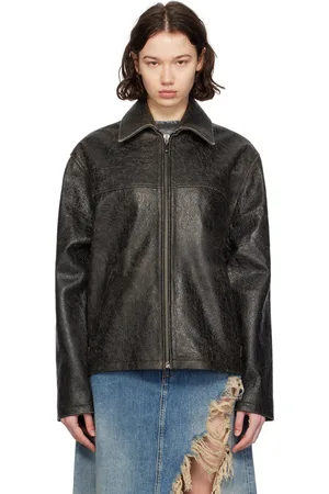 Guess Black Crackle Leather Jacket