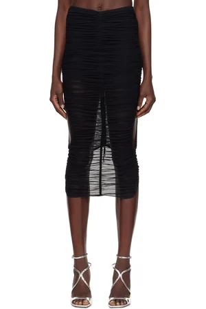 MUGLER Black Ruched Midi Skirt