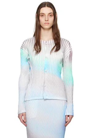 Issey Miyake Blue Suffused Pleats Cardigan