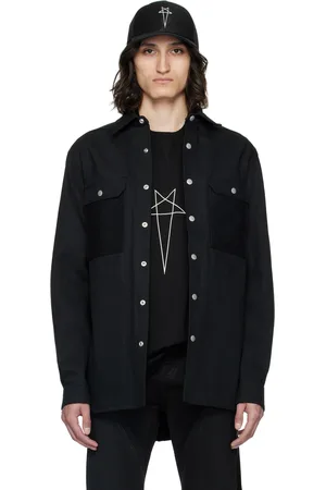 Rick Owens Black Press-Stud Denim Shirt