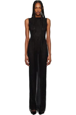 Monot Black Crystal-Cut Maxi Dress