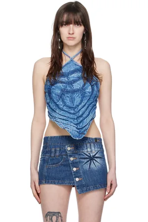Masha Popova Blue Halter Denim Tank Top
