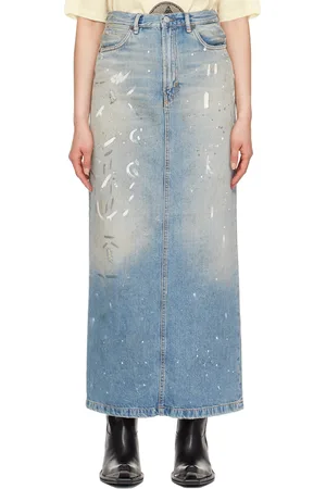 Acne Studios Blue Paint Splatter Denim Maxi Skirt