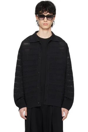 Solid Black Spread Collar Cardigan