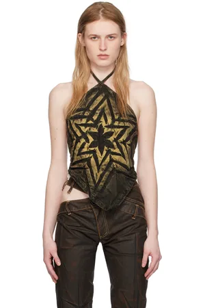 Masha Popova SSENSE Exclusive Brown Denim Tank Top