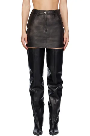 REMAIN Birger Christensen SSENSE Exclusive Brown Leather Miniskirt