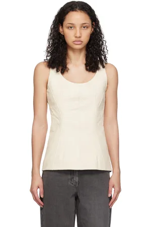 REMAIN Birger Christensen Off-White Scoop Neck Leather Tank Top