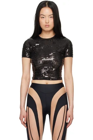 MUGLER Black Cropped T-Shirt