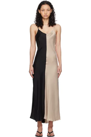 Silk Laundry Beige & Black Two-Tone Midi Dress