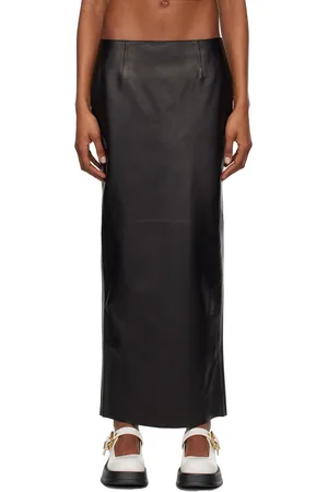 Marni Black Slit Leather Maxi Skirt