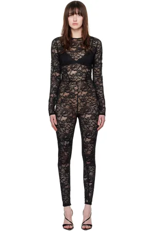 FLEUR DU MAL Black Floral Catsuit