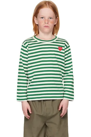 Comme des Garçons Kids Green & White Striped Long Sleeve T-Shirt