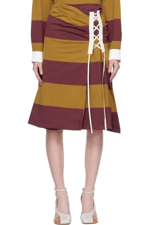 DRIES VAN NOTEN Burgundy & Brown Lace-Up Skirt