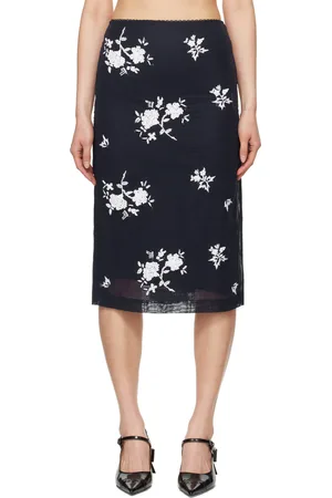 Shushu/Tong Navy Embroidered Midi Skirt