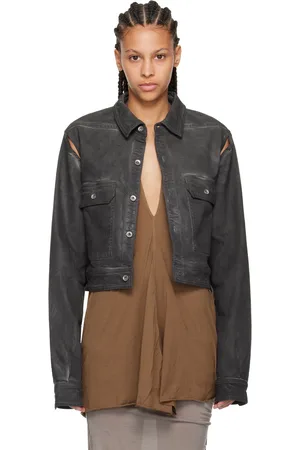 Rick Owens Gray Cape Sleeve Cropped Denim Jacket