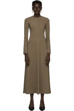 CAES Brown Detail Waist Long Dress